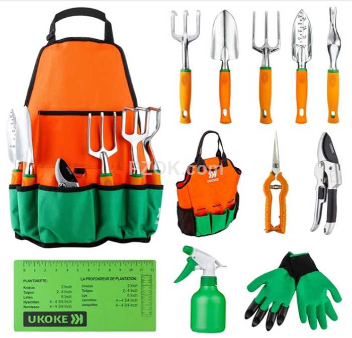 UKOKE UGP02G Aluminum Hand Gardrn Tool Kit, Orange, 12 Piece